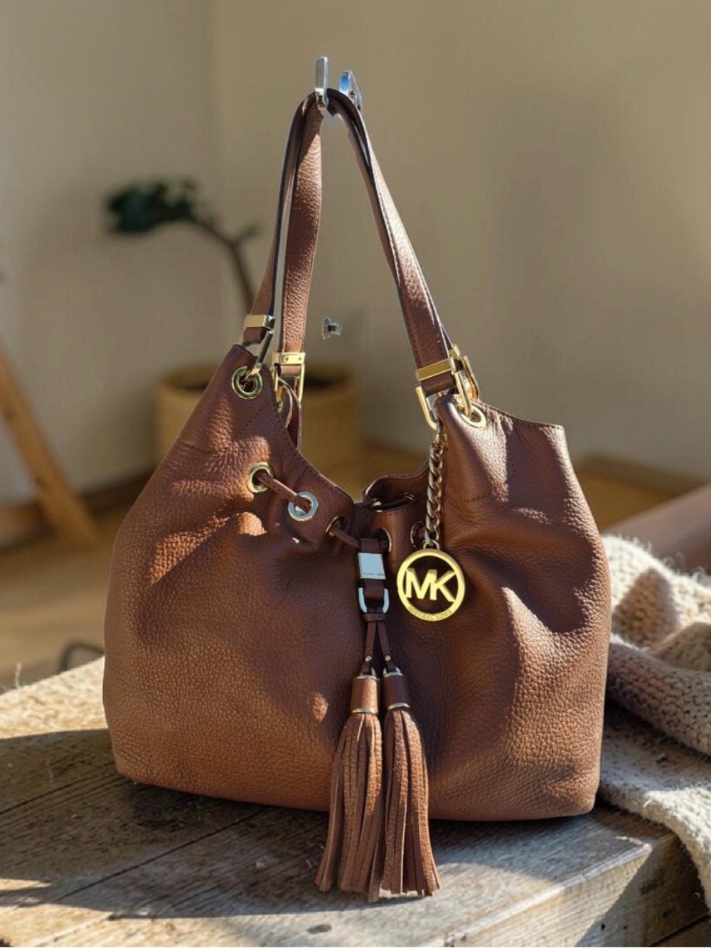 Michael Kors Camden Leather Drawstring Hobo Bag
